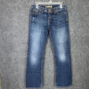 BKE Denim Jeans Women 27 Boot Cut Style BRITM Distressed White Stitching